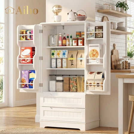 Aiho 47" H Pantry Cabinet with 2 Doors and 2 Drawer, Solid & Sturdy, Storage Cabinet for Entryway, Kitchen - White