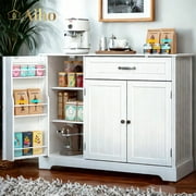 Aiho 42” Coffee Bar Cabinet with Storage, Kitchen Storage Cabinet, Sideboard Buffet Cabinet with 8 Shelves, 1 Drawer - White