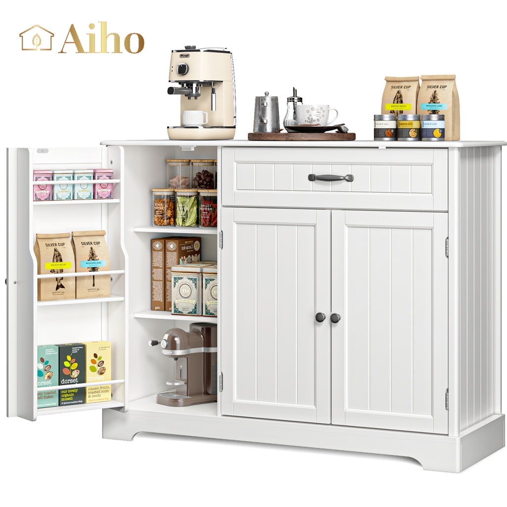 Aiho Kitchen Pantry Cabinet with Doors and Shelves, Coffee Bar Cabinet with Storage, Sideboard Buffet Cabinet for Kitchen, Dining Room, Living Room - White