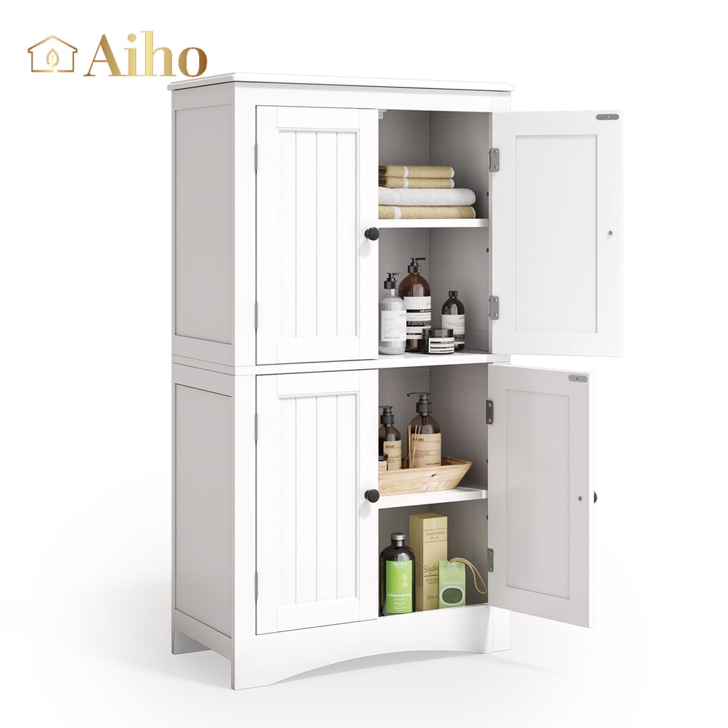 Aiho 43" Bathroom Storage Cabinet, Freestanding Cabinet with 4 Doors & 3 Adjustable Shelves for ...
