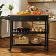 thumbnail image 1 of 40” Rolling Kitchen Island Cart with Storage, Features 2 Drawers, 2-Tier Shelves, Towel Bar, Metal Hooks, and Locking Wheels for Dining, Bar, or Outdoor Use, Black, 1 of 8