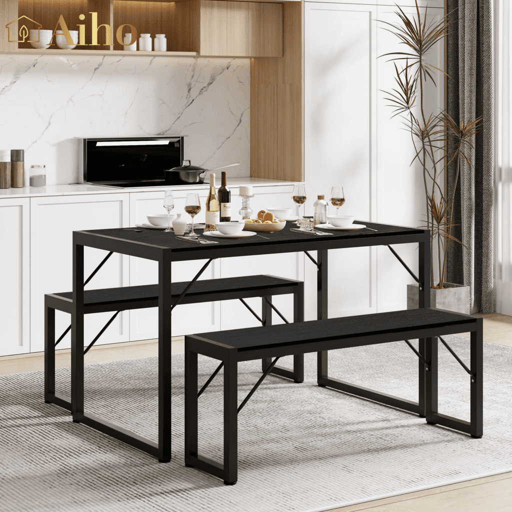 Aiho 45.5″ Dining Table Set with 2 Benches