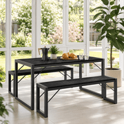 Aiho 45.5" Dining Table Set for 4, Kitchen Table with 2 Benches, Wood Dinette Sets with Metal Frame - Black