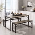 thumbnail image 1 of Aiho 45.5" Dining Table Set for 4, Kitchen Table with 2 Benches, Wood Dinette Sets with Metal Frame - Gray, 1 of 8