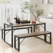 Aiho 45.5" Dining Table Set for 4, Kitchen Table with 2 Benches for Kitchen, Dining Room - Gray