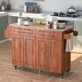 thumbnail image 1 of Aiho 45.5'' Kitchen Island Cart with Storage , Rolling Kitchen Island with Folding Drop Leaf Breakfast Bar for Dining Room, Brown, 1 of 9