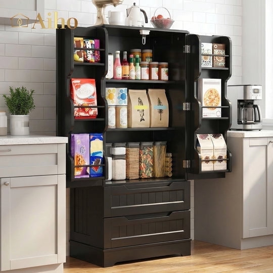 Aiho 47" H Pantry Cabinet with 2 Doors and 1 Drawer, Solid & Sturdy, Storage Cabinet for Entryway, Kitchen - Brown