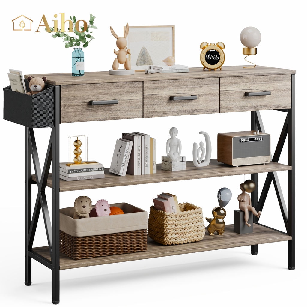 Aiho 47 "L Console Table  with Drawers, Entryway Table with Storage Shelves, Sofa Table for Living Room, Entryway - Gray