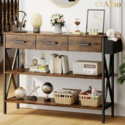 Aiho 47 "L Console Table with 3 Drawers and 3 Open Spaces for Entryway, Living Room, Dining Room - Rustic Brown