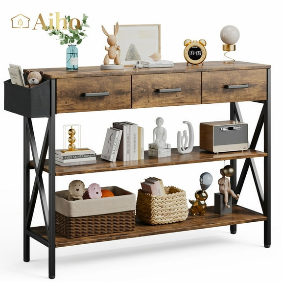 Aiho 47 "L Console Table  with Drawers, Entryway Table with Storage Shelves, Sofa Table for Living Room, Entryway - Rustic Brown
