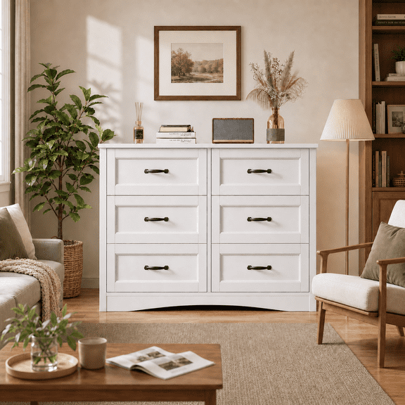 Aiho Drawer Sideboard – Modern Wood Storage Chest with Anti-Tip Design, Cutout Handles & Effortless-Glide Drawers | Perfect for Dining Room, Kitchen & Pantry – White