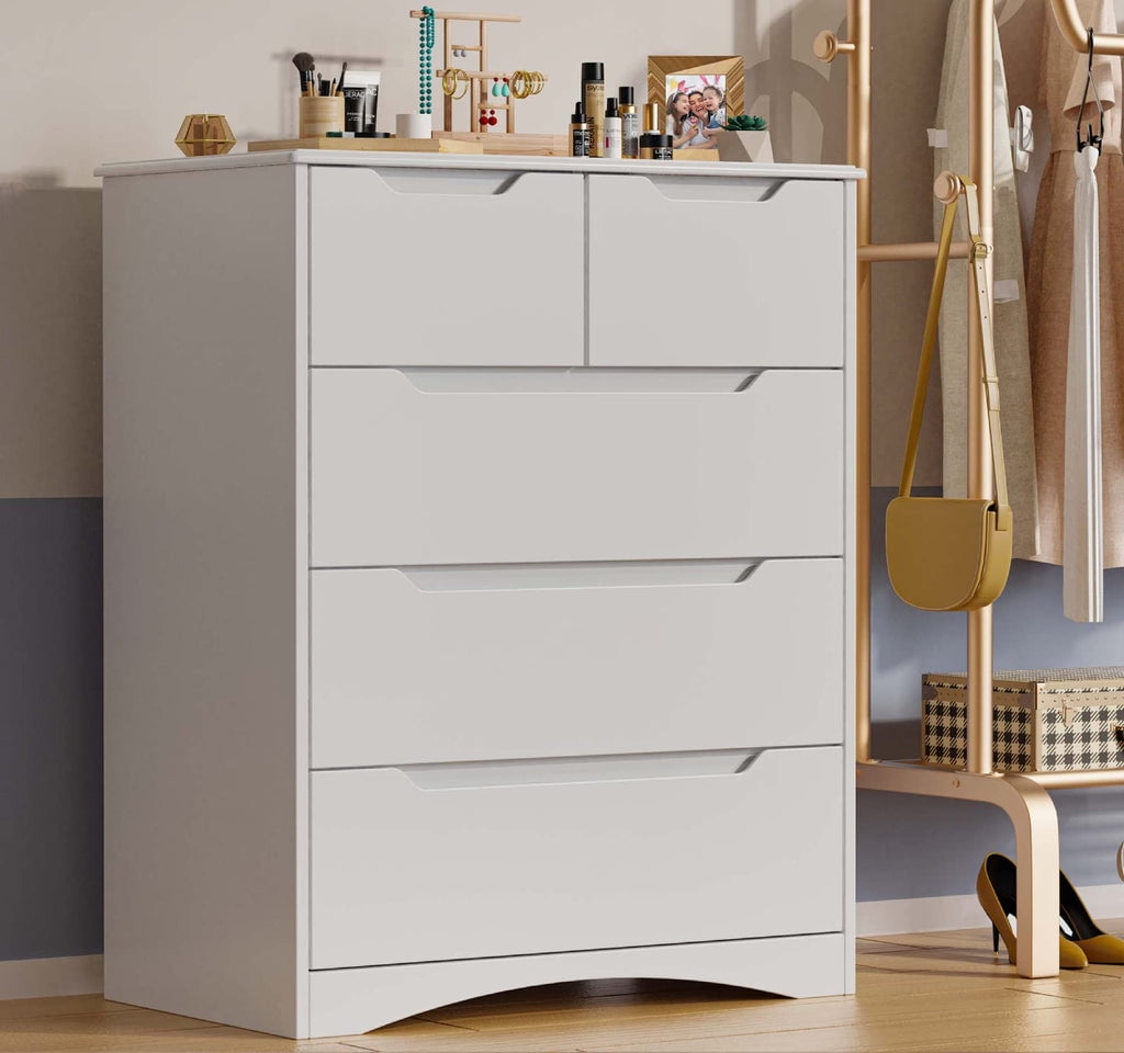 Aiho 5 Drawer Dresser for Bedroom, Office, Living Room - White