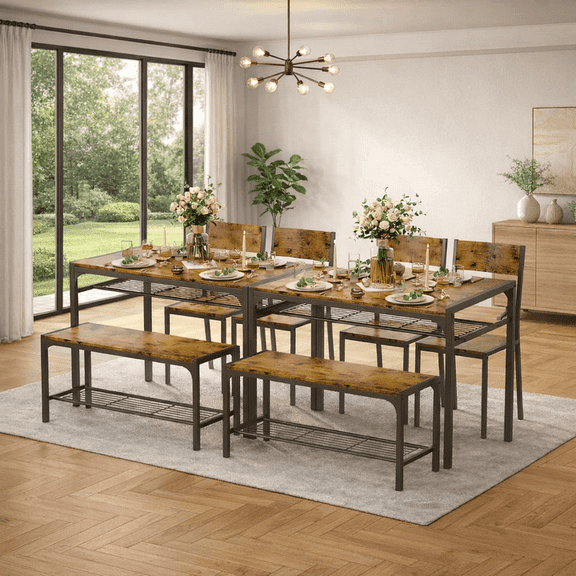 4-Piece Dining Table Set for 4, Kitchen Table with 2 Chairs & Bench, Compact Furniture for Small Space & Apartment Black