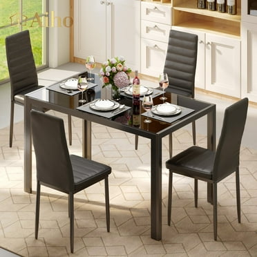 Aiho 5-Piece Kitchen Dining Table Set for 4 for Dining Room, Black