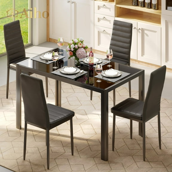Aiho 5-Piece Kitchen Dining Table Set for 4 for Dining Room, Black