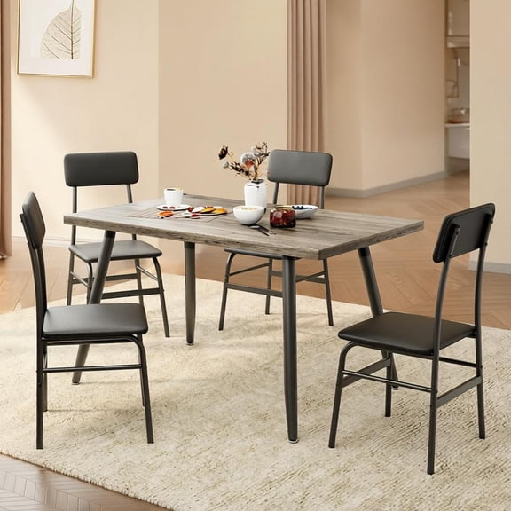 5-Piece Dining Table Set for 4, Modern Kitchen Table with 4 Chairs, Space-Saving Metal Frame & Wood Top Dining Set for Small Spaces, Apartment, Breakfast Nook - Gray