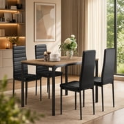 Dining Table Set for 4, 5-Piece Kitchen Table and Chairs Set, Small Space Saving Dining Table Set with 4 Upholstered Faux Leather Chairs, Sturdy Metal Frame, Gray