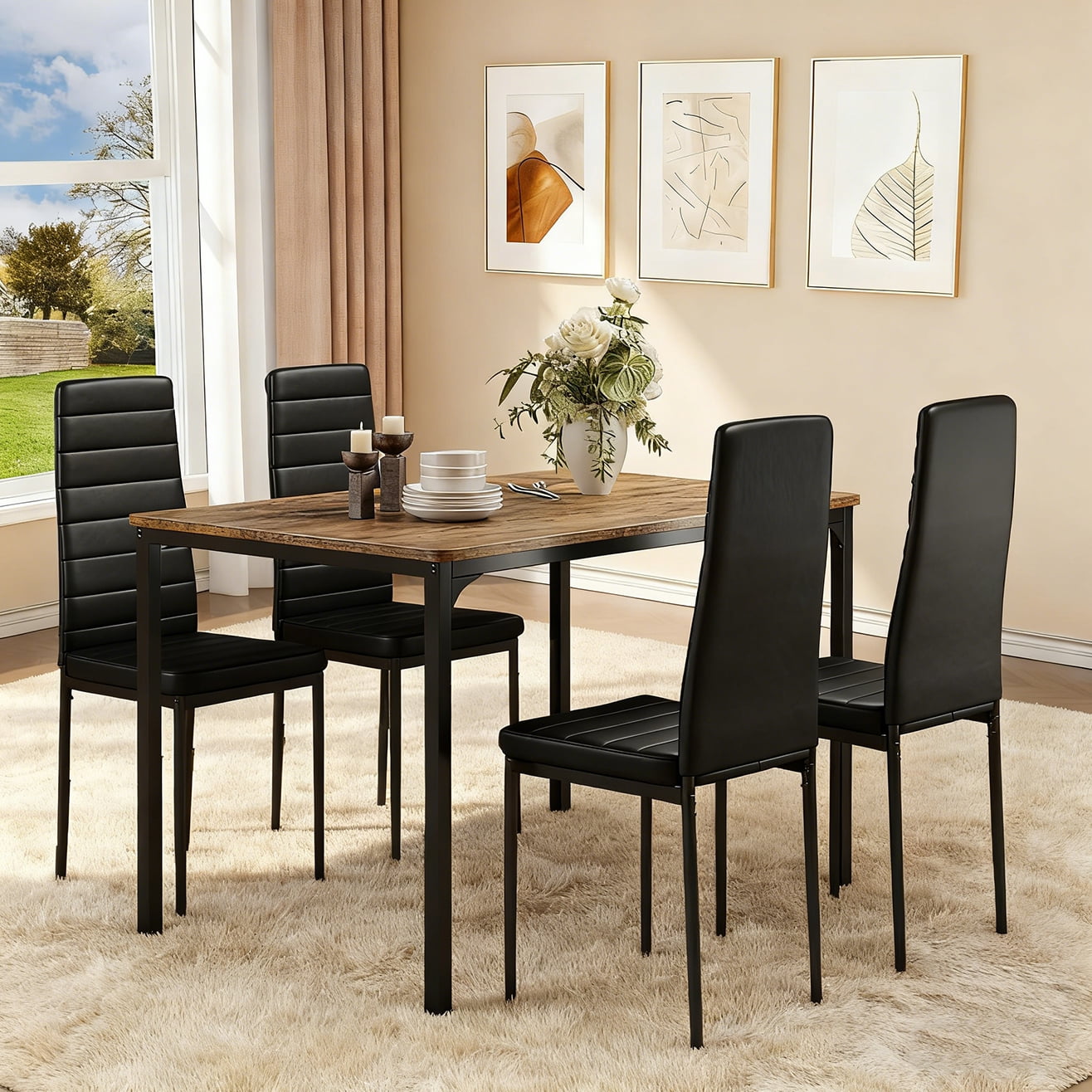 Aiho 5 Piece Dining Table Set for 4, Kitchen Table Chairs Set of 4, Faux Marble Top, 4 Upholstered Chairs for Dining Room, Living Room, Apartment, Small Space - Gray