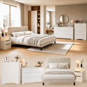 4-Piece Bedroom Furniture Set, Queen Upholstered Bed Frame with Adjustable Headboard, Smart Nightstand with Charging Station & RGB LED Lights, 4-Drawer Dresser 
