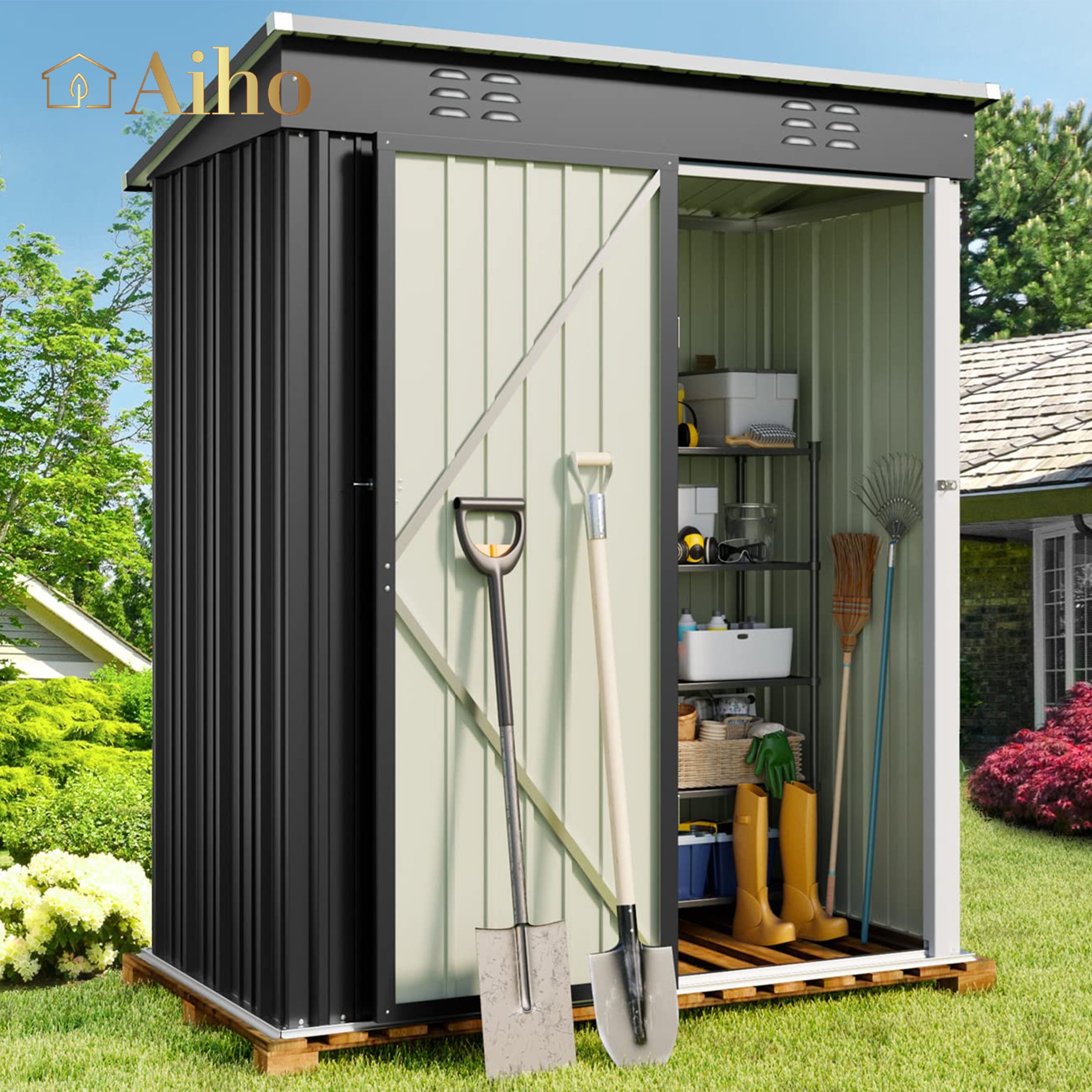 Aiho Metal Storage Shed, 5'x3', Lockable