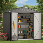8x6 ft Outdoor Storage Shed on Sale, Sheds & Outdoor Storage with Lockable Doors, Metal Garden Shed by Durable Galvanized Steel for Patio, Lawn - Dark Gray