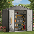 thumbnail image 1 of 8x6 ft Outdoor Storage Shed on Sale, Sheds & Outdoor Storage with Lockable Doors, Metal Garden Shed by Durable Galvanized Steel for Patio, Lawn - Dark Gray, 1 of 10