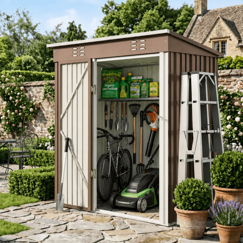Aiho 5'x3' Outdoor Shed, Single Lockable Door, Galvanized Metal