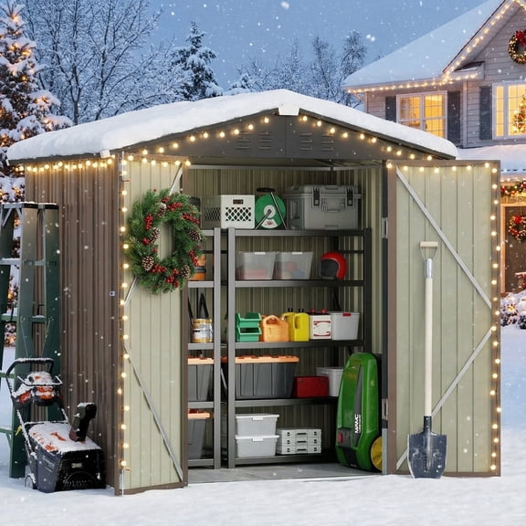 6' x 4' Outdoor Storage Shed with Lockable Door, Aiho Metal Garden Shed, House Storage Sheds Outdoor for Backyard, Garden & Patio Organization - Light Brown