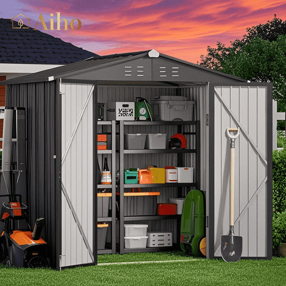 6' x 4' Outdoor Storage Shed with Lockable Door, Aiho Metal Garden Shed, House Storage Sheds Outdoor for Backyard, Garden & Patio Organization - Dark Gray