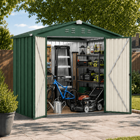 Aiho 6 x 4 FT Outdoor Metal Storage Shed with Lockable Door, Galvanized Steel Garden Shed for Backyard, Patio & Lawn Organization, Green