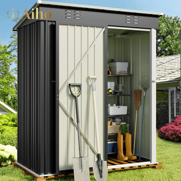 Aiho 5'x3' Metal Outdoor Storage Shed by Galvanized Steel, Waterproof Tool Shed for Garden, Patio & Backyard (Dark Gray)