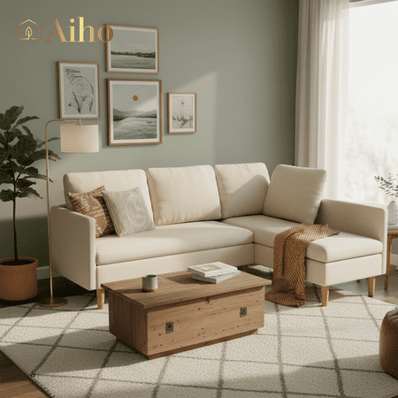 Aiho 79.1" Sectional Couch, L-Shaped Modular Sofa Bed with Deep Seat & Soft Seat Cushions, Convertible Sofa Bed for Living Room, Apartment, Beige