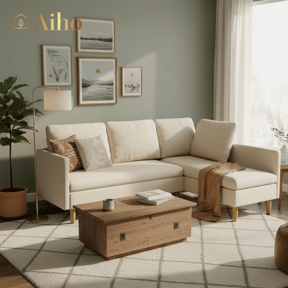 Aiho 79.1" Sectional Couch, L-Shaped Modular Sofa Bed with Deep Seat & Soft Seat Cushions, Convertible Sofa Bed for Living Room, Apartment, Beige