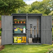 Aiho 55” Wide Outdoor Storage Shed with Lockable Double Doors - Weather-Resistant Garden Shed for Patio, Backyard & Lawn, Gray