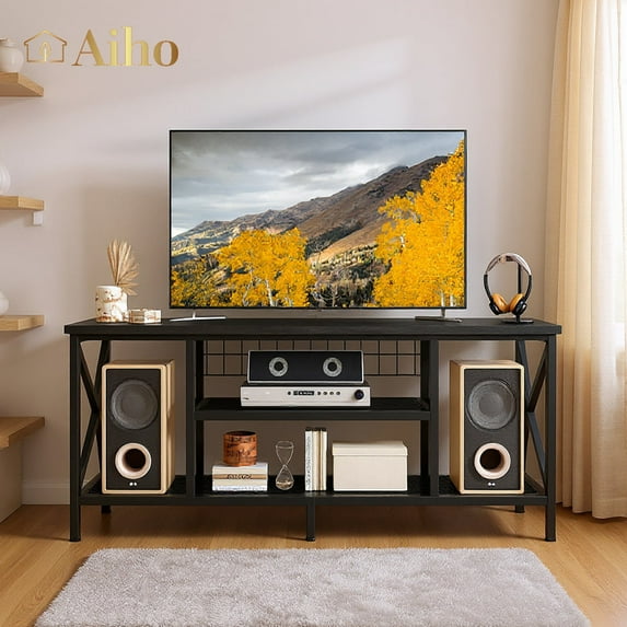 Aiho 59.8 "L TV Stand Entertainment Center for TV up to 65 inch, 65 inch TV stand with Storage Shelves for Living Room - Black