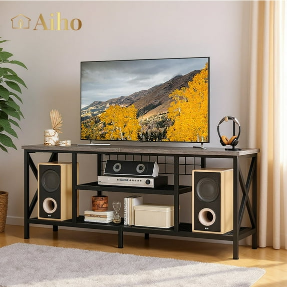 Aiho 59.8 "L TV Stand for TVs up to 65", 65 inch TV stand with Storage Shelves for Living Room - Gray