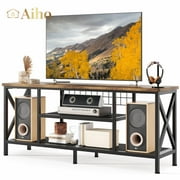 Aiho 59.8 "L TV Stand for TVs up to 65", 65 inch TV stand with Storage Shelves for Living Room - Rustic Brown