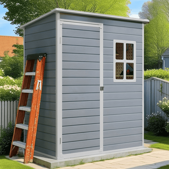 Aiho 5x3 FT Outdoor Storage Shed with Lockable Door - Resin Weatherproof Garden Shed, Floor & Ventilation for Patio, Lawn Tools, Bikes & Toys