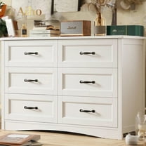Aiho 6-Drawer Chest of Drawers for Bedroom, Wooden Bedroom Drawer Dresser with 6 Storage Drawers for Bedroom, Living Room, Hallway, Office - White