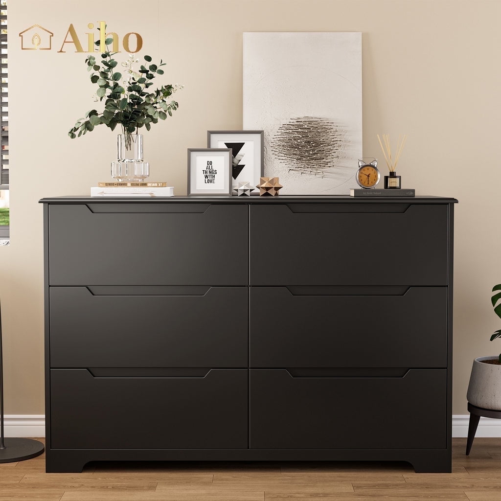 Aiho 6 Drawer Double Dresser for Bedroom, Black Dresser Wood Storage  Cabinet with Wide Top for Living Room - Walmart.com