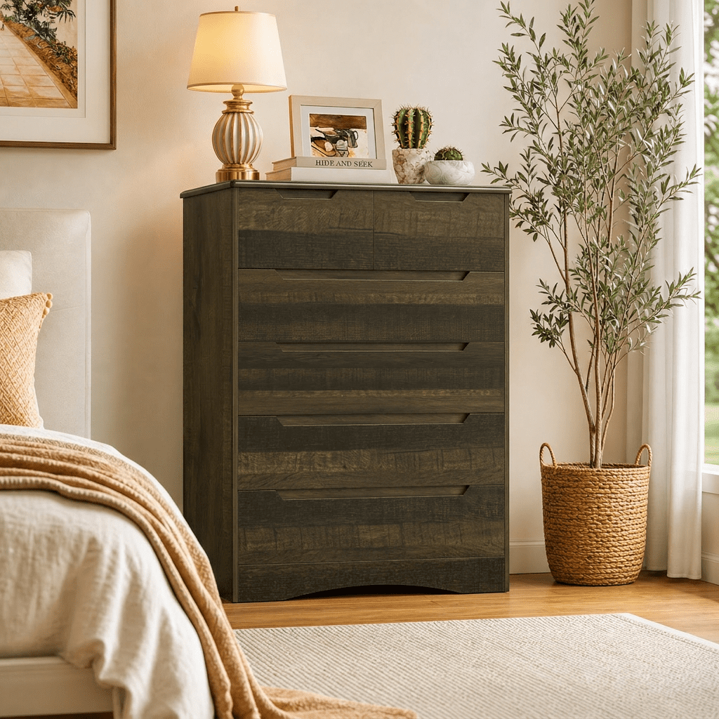 Aiho 6-Drawer Dresser for Bedroom, Wood Drawer Chest Storage Cabinet for Living Room, Hallway, Entryway, Home Office - Grey
