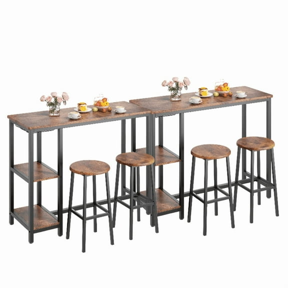 Aiho 6-Piece Bar Table Set , Dining Table Set with 3 Storage Shelves For Dining Room , Retro