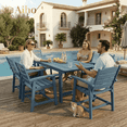 thumbnail image 1 of Aiho 7 Pieces Patio Table and Chairs Set, All-Weather HDPE Outdoor Dining Set with Umbrella Hole & 6 Dining Chairs, Perfect for Garden, Yard, Blue, 1 of 10