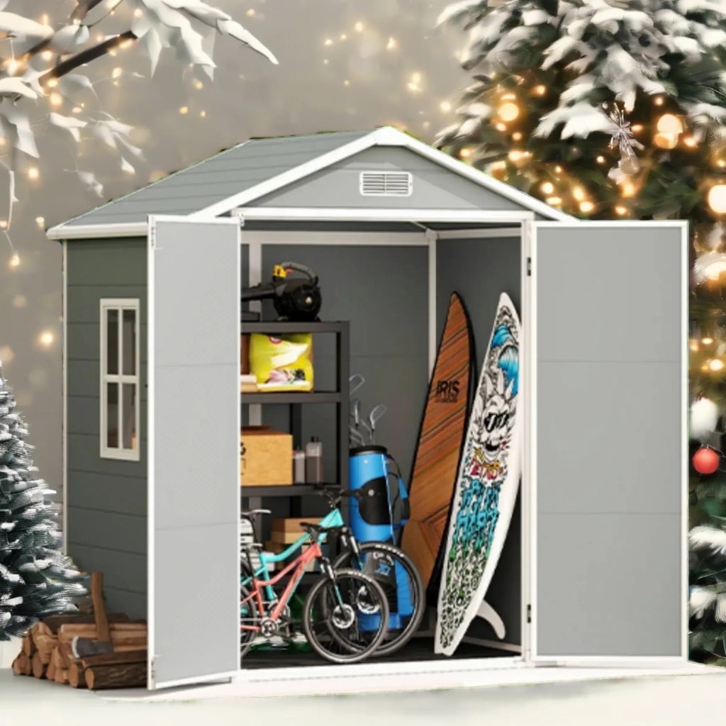 Aiho 6' x 4.4' Plastic Outdoor Shed, All-Weather Resin Large Storage ...