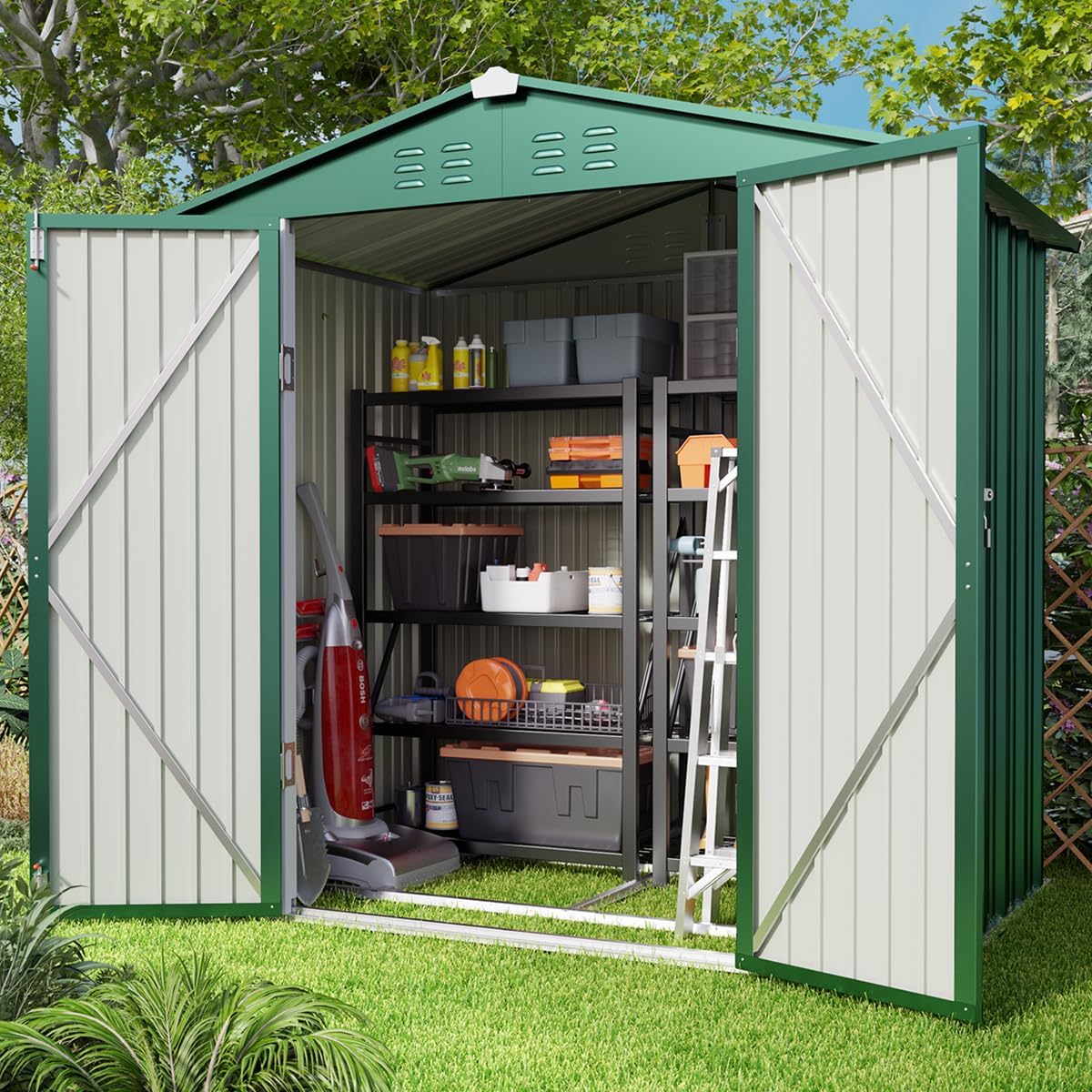 Aiho 6 x 4 FT Outdoor Storage Shed on Clearance with Metal Base Frame