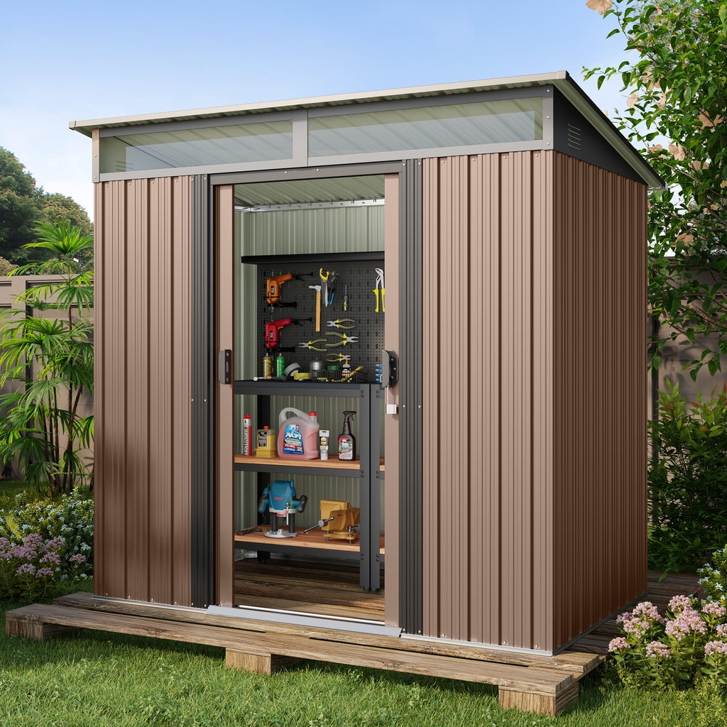 Aiho 6 x 4 FT Outdoor Storage Shed on Clearance with Sliding Double Doors for Garden, Patio