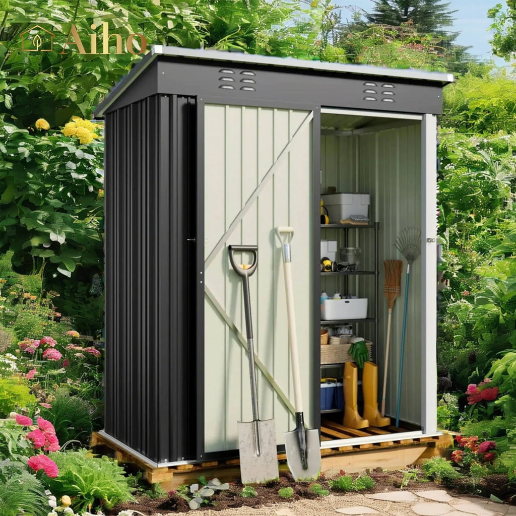 TAUS Waterproof Lockable Resin Storage Shed For Garden Tools Bikes - Gray, 51x29x41 Inches-1154782