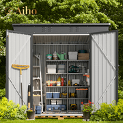 Aiho 6'x 4' Metal Outdoor Storage Shed for Patio Lawn Garden, Backyard - Gray