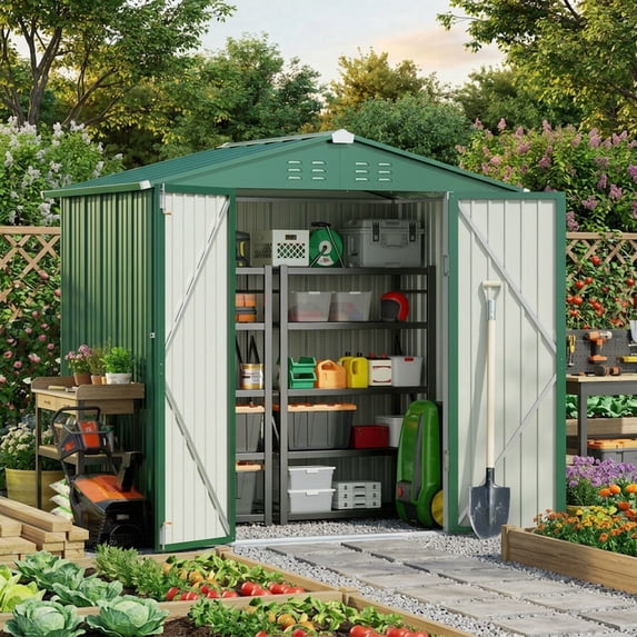 6' x 4' Outdoor Storage Shed on Sale, Aiho Shed & Outdoor Storage Clearance, Metal Storage Shed for Outside, Backyard, Garden & Patio - Light Brown
