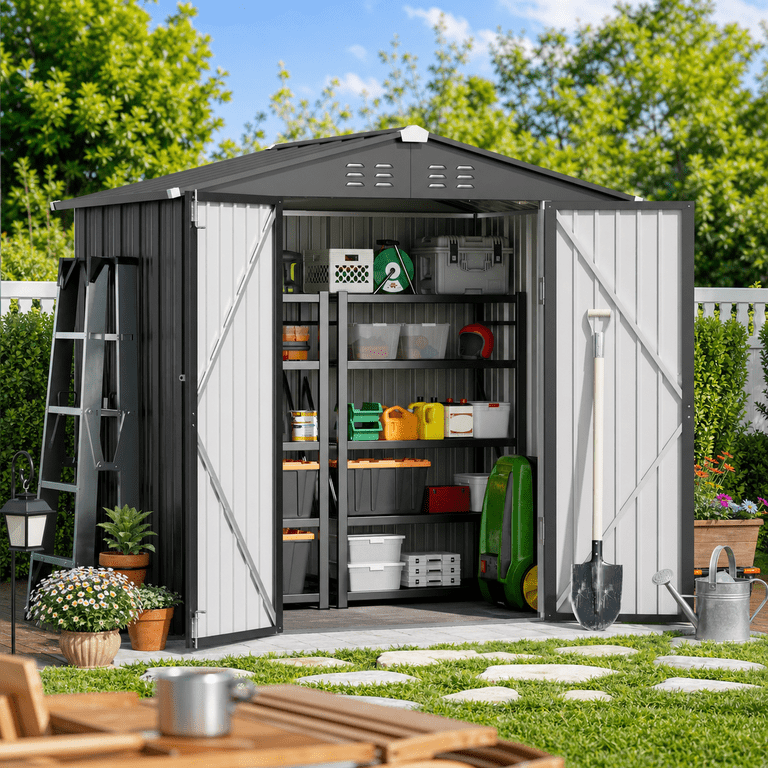 Aiho Outdoor Storage Shed 6x4 Feet Metal Garden Tool Shed